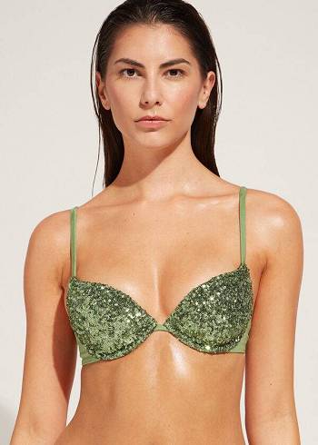 Calzedonia Vadderad Push-Up Cannes rosa Bikinitoppar Dam Gröna | SE2349EX