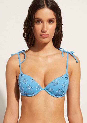 Calzedonia Vadderad Push-Up Corfù Bikinitoppar Dam Blå | SE2340SO