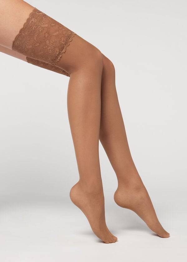 Calzedonia 20 Denier Opaque Thigh-Highs Strumpor Dam Khaki | SE2952GL