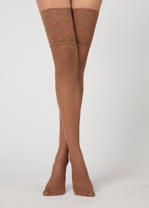 Calzedonia 20 Denier Opaque Thigh-Highs Strumpor Dam Khaki | SE2952GL