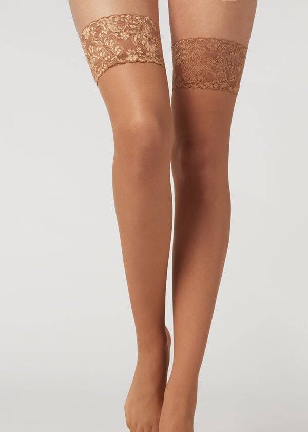 Calzedonia 20 Denier Sheer Thigh-Highs Strumpor Dam Beige Bruna | SE2941MA