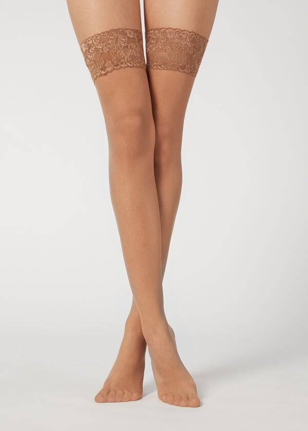 Calzedonia 20 Denier Sheer Thigh-Highs Strumpor Dam Khaki | SE2942NB