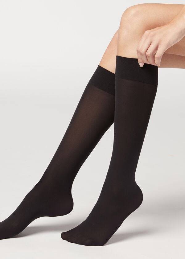 Calzedonia 30 Denier Semi Opaque Microfiber Knee-Highs Long Strumpor Dam Svarta | SE1956OR