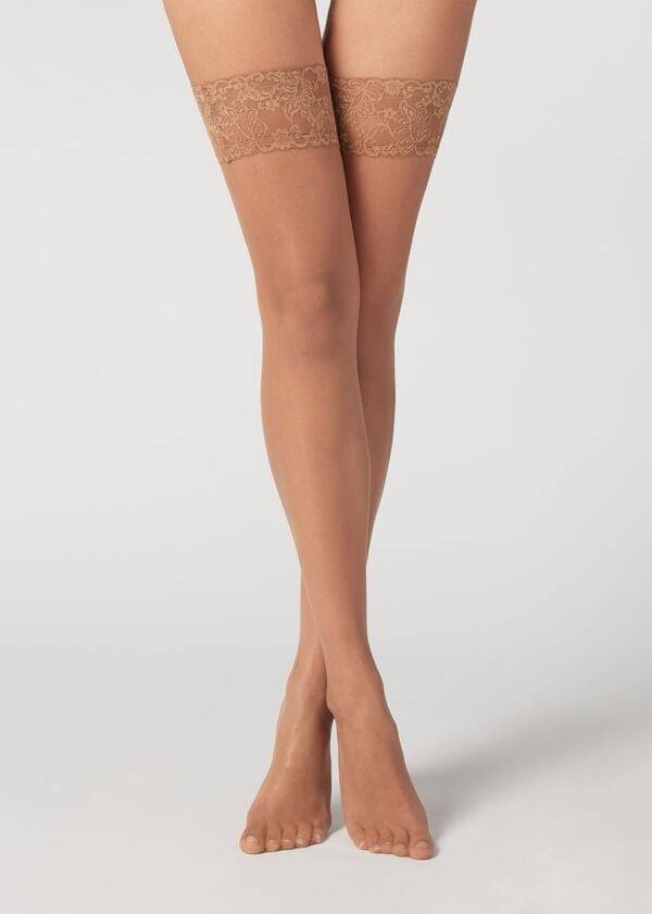 Calzedonia 8 Denier Ultra Sheer Thigh-Highs Strumpor Dam Bruna | SE2934UT