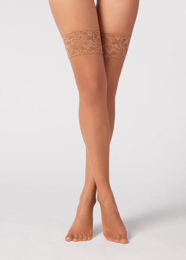 Calzedonia 8 Denier Ultra Sheer Thigh-Highs Strumpor Dam Beige Bruna | SE2937RW