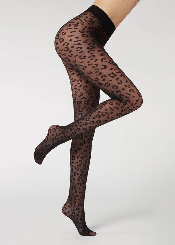 Calzedonia Animal Pattern 30 Denier Sheer Patterned Sexy Strumpbyxor Dam Svarta | SE3106EX