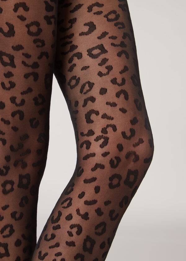 Calzedonia Animal Pattern 30 Denier Sheer Patterned Strumpbyxor Dam Svarta | SE3107WY