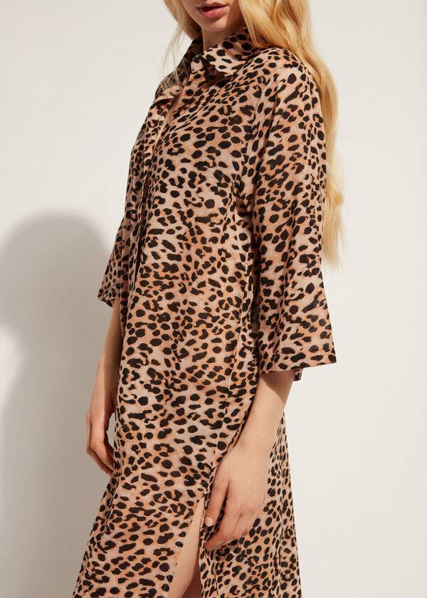 Calzedonia Animal Patterned Midi Shirt Cover Ups Dam Bruna | SE2124XF