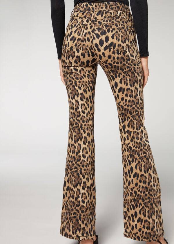 Calzedonia Animal Print Flared Byxor Dam Bruna | SE1478NB