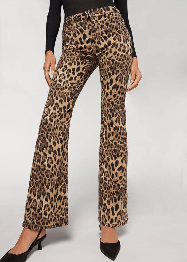 Calzedonia Animal Print Flared Jeans Dam Bruna | SE1630XF