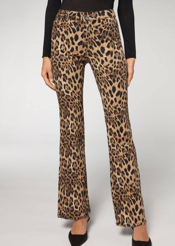 Calzedonia Animal Print Flared Jeans Dam Bruna | SE1630XF