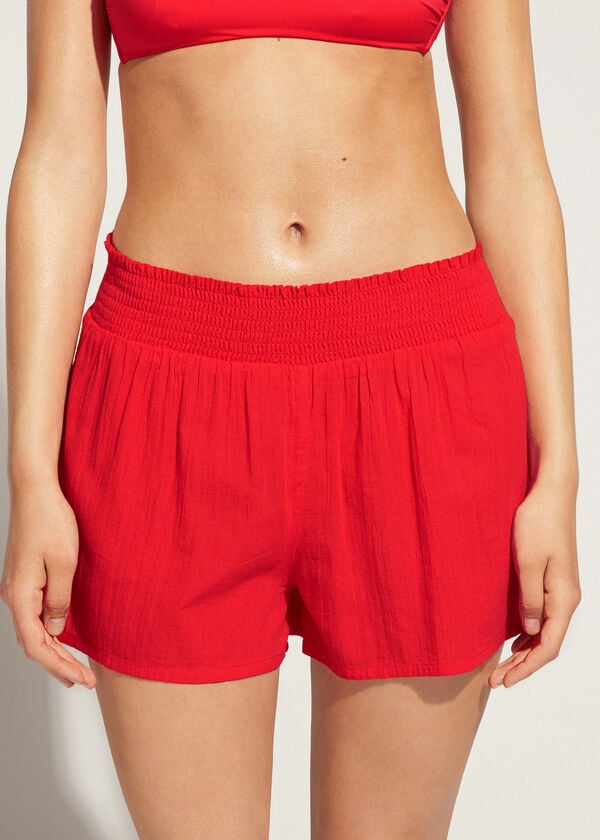 Calzedonia Bomull Shorts Cover Ups Dam Röda | SE2069KI