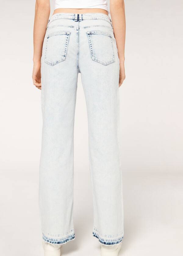 Calzedonia Breda-Leg Frayed Jeans Dam Blå | SE1573HK