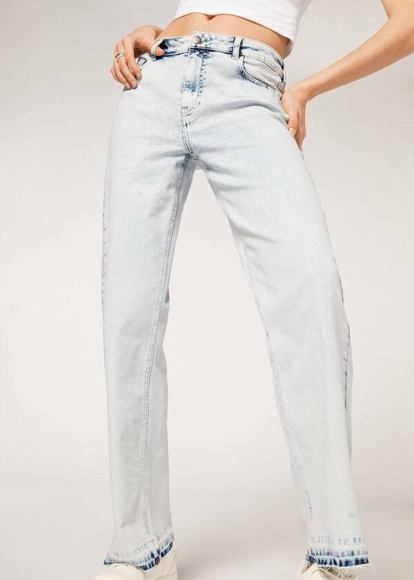 Calzedonia Breda-Leg Frayed Jeans Dam Blå | SE1573HK