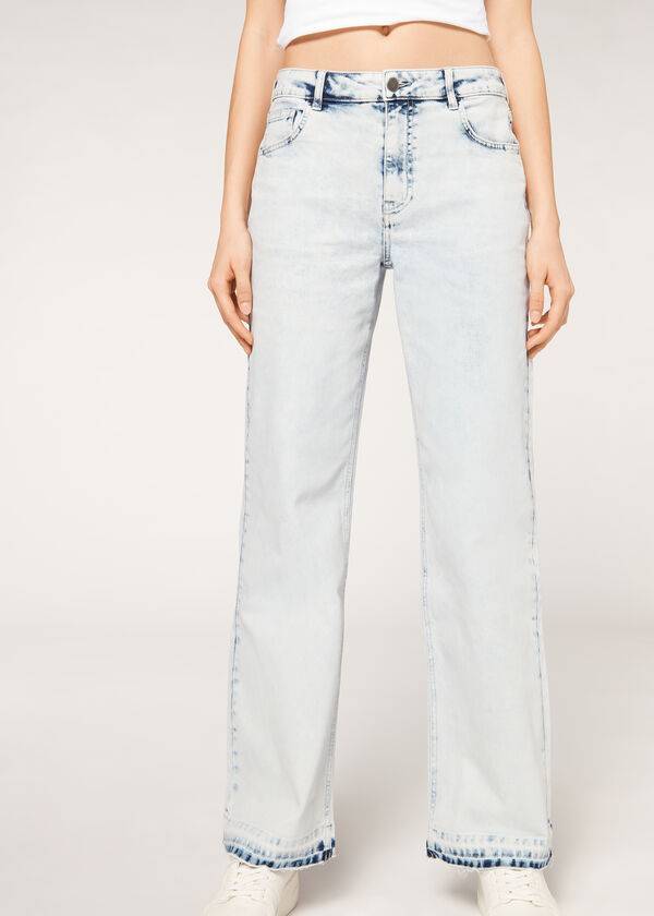 Calzedonia Breda-Leg Frayed Jeans Dam Blå | SE1573HK