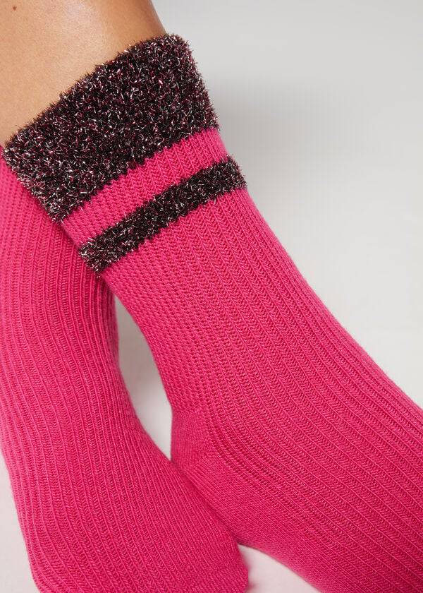 Calzedonia Cashmere Korta with Glitter Trim Strumpor Dam Rosa | SE1833HK