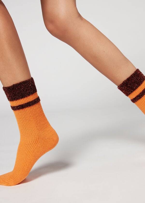 Calzedonia Cashmere Korta with Glitter Trim Strumpor Dam Orange | SE1835KI