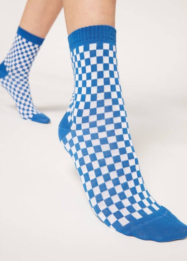 Calzedonia Checkered Pattern Korta Strumpor Dam Blå | SE1826OR