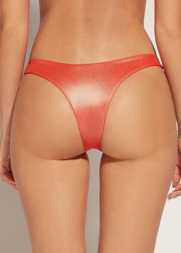 Calzedonia Coated-Effect High-Cut Brazilian Antigua Bikiniunderdel Dam Korall Orange | SE2827BC