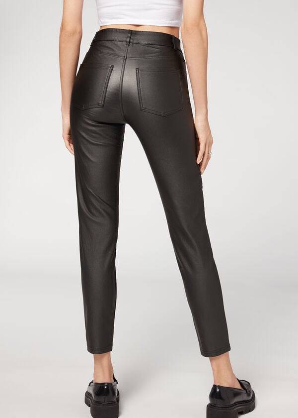 Calzedonia Coated Mager Biker Byxor Dam Svarta | SE1470JJ