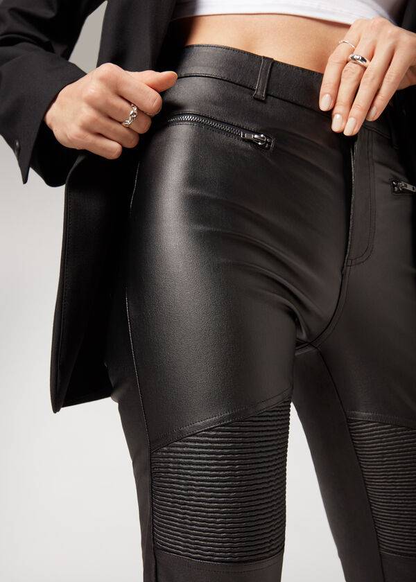 Calzedonia Coated Mager Biker Leggings Dam Svarta | SE1562TV