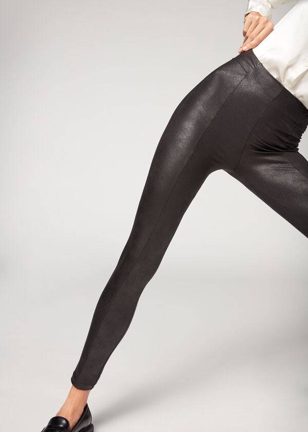 Calzedonia Coated Total Shaper Biker Leggings Dam Svarta | SE1557MA