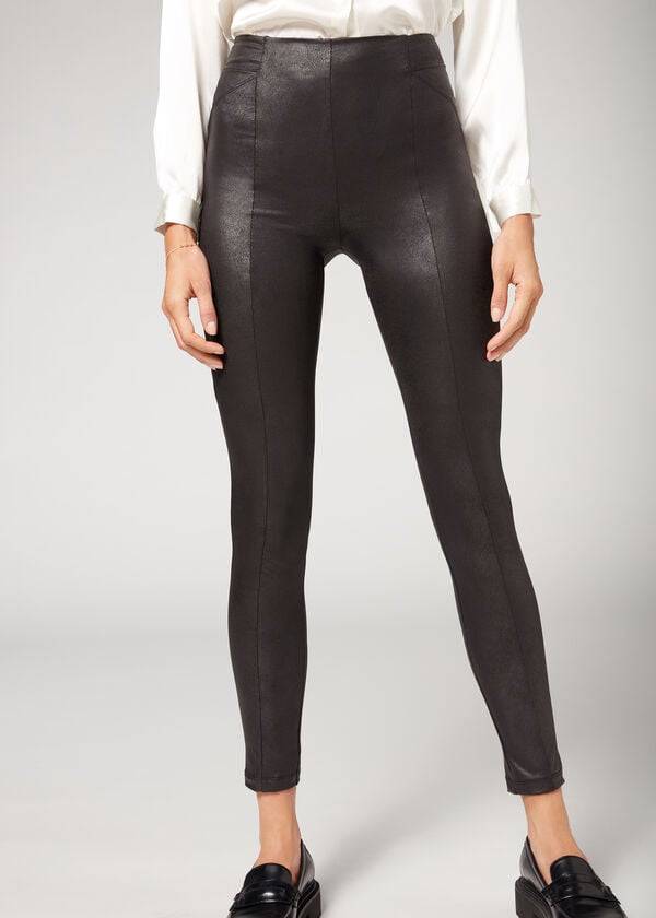 Calzedonia Coated Total Shaper Biker Leggings Dam Svarta | SE1557MA