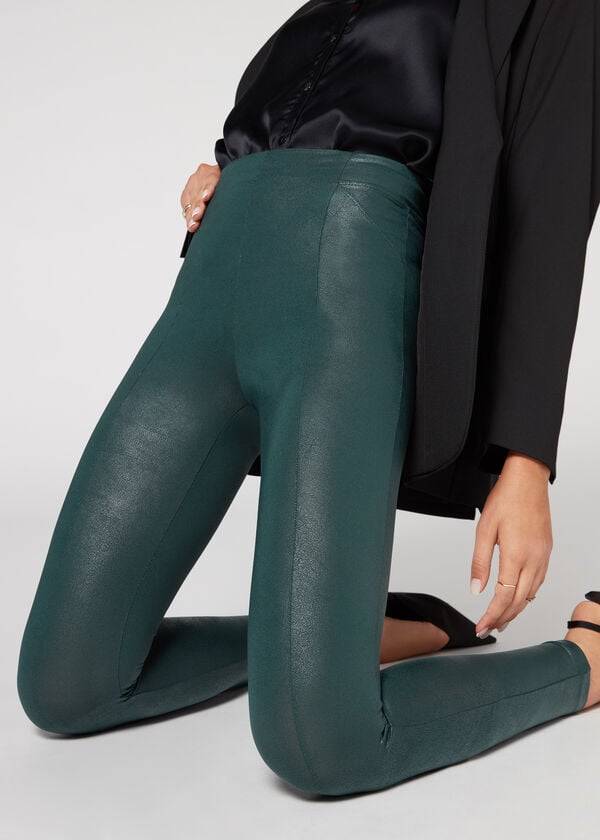 Calzedonia Coated Total Shaper Biker Leggings Dam Gröna | SE1558QZ