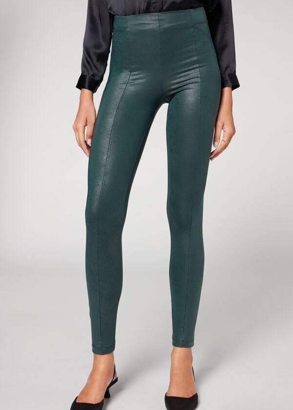 Calzedonia Coated Total Shaper Biker Leggings Dam Gröna | SE1558QZ