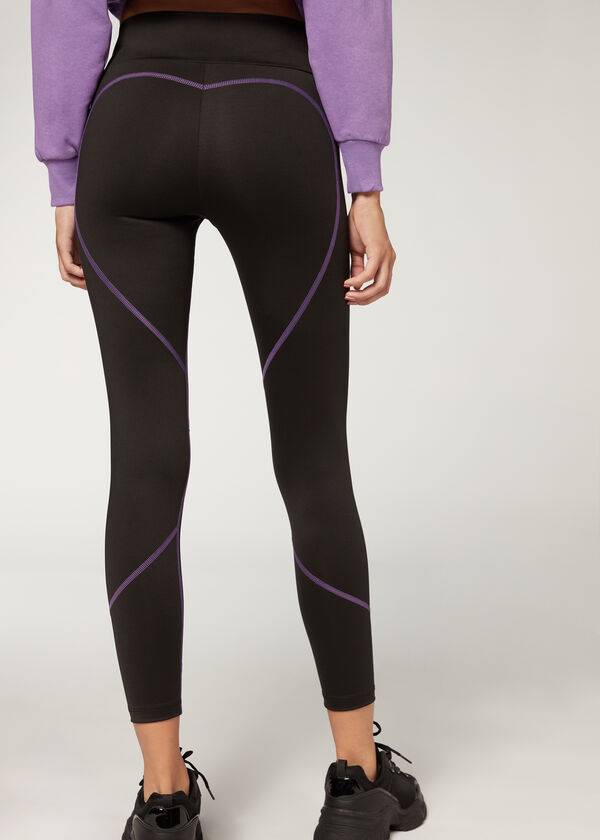 Calzedonia Contrast Seam Performance Gympa Leggings Dam Svarta Lila | SE1556NB