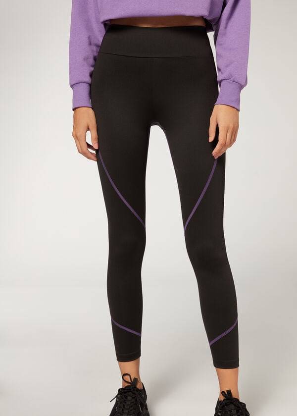 Calzedonia Contrast Seam Performance Gympa Leggings Dam Svarta Lila | SE1556NB