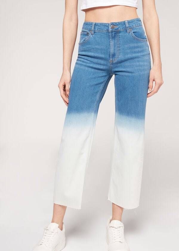 Calzedonia Cropped Hetero-Leg Jeans Dam Blå Vita | SE1625HK