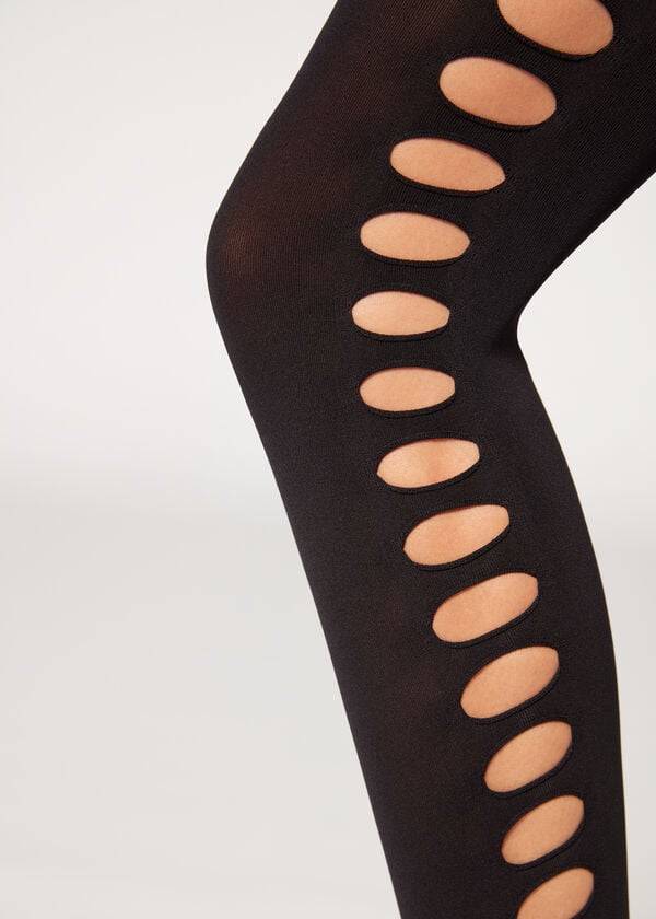 Calzedonia Cut-Out Opaque 90 Denier Patterned Strumpbyxor Dam Svarta | SE3100OR