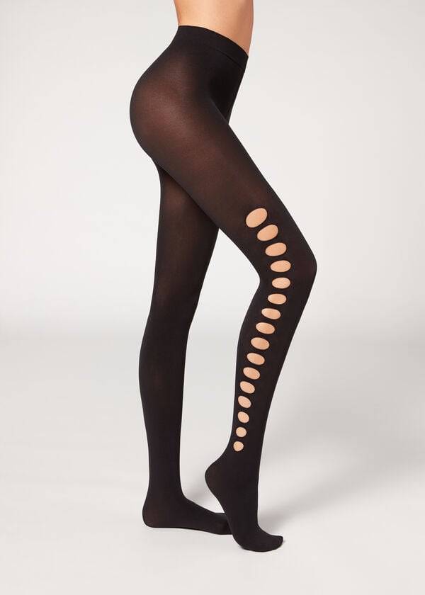 Calzedonia Cut-Out Opaque 90 Denier Patterned Strumpbyxor Dam Svarta | SE3100OR