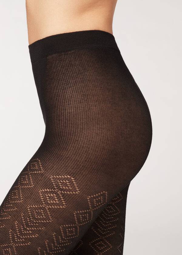 Calzedonia Diamond Pattern with Cashmere Patterned Strumpbyxor Dam Svarta | SE3098AP