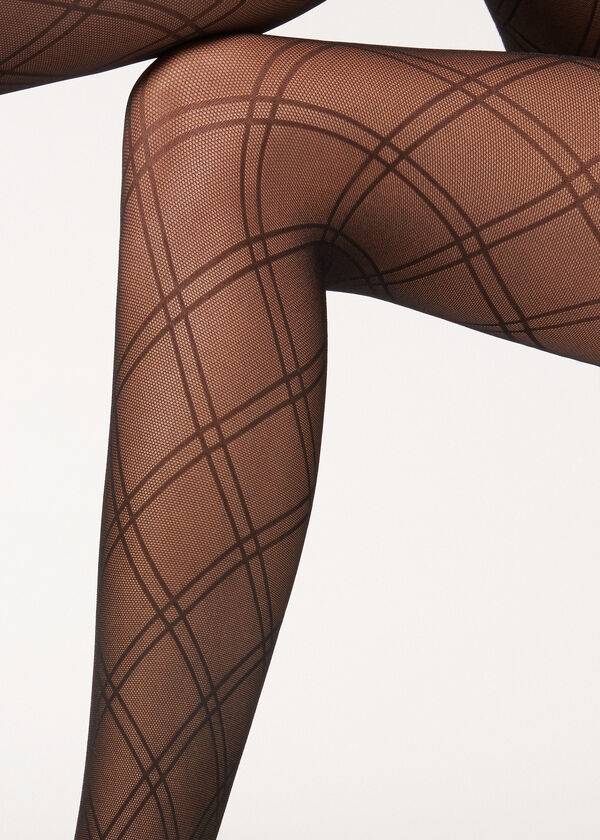 Calzedonia Double Diamond Motif Fishnet Patterned Strumpbyxor Dam Svarta | SE3096DN