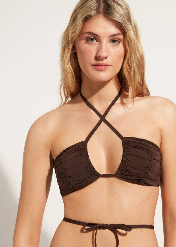 Calzedonia Drawstring Bandeau Islamorada Bikinitoppar Dam Kaffe Bruna | SE2479EX