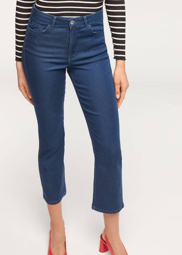 Calzedonia Eco Light Flared Cropped Denim Jeans Dam Marinblå | SE1618OR