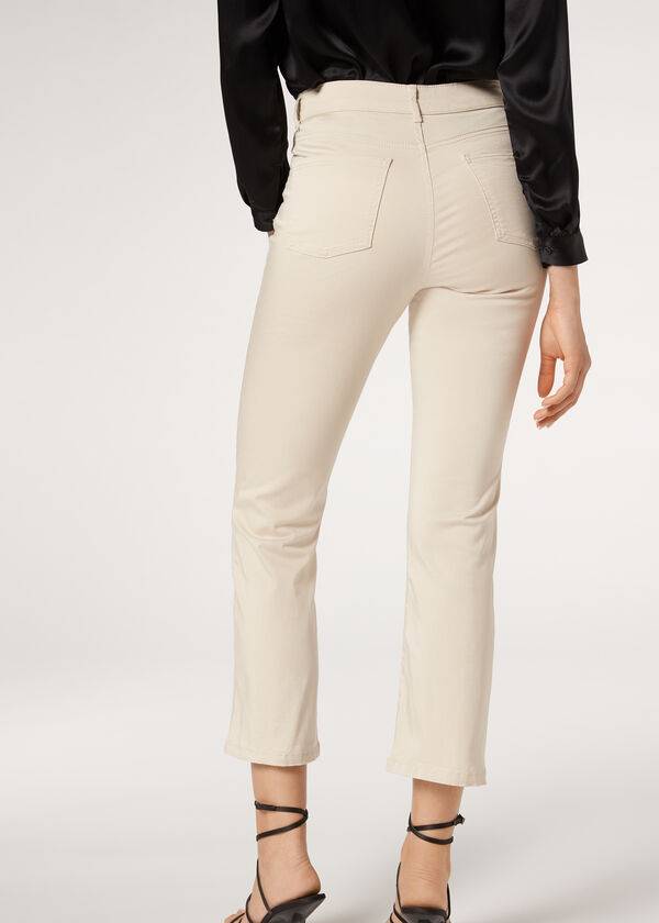 Calzedonia Eco Light Flared Cropped Denim Jeans Dam Bruna Beige | SE1619PQ