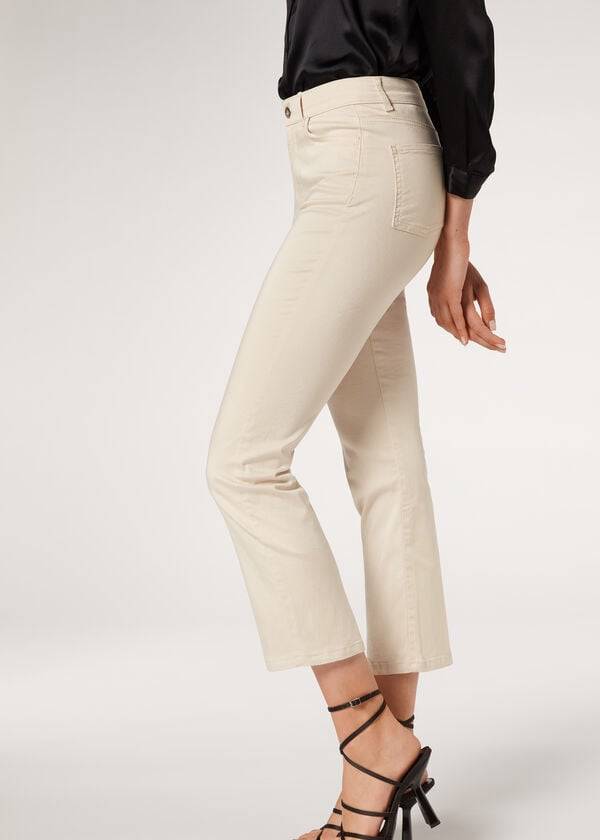 Calzedonia Eco Light Flared Cropped Denim Jeans Dam Bruna Beige | SE1619PQ