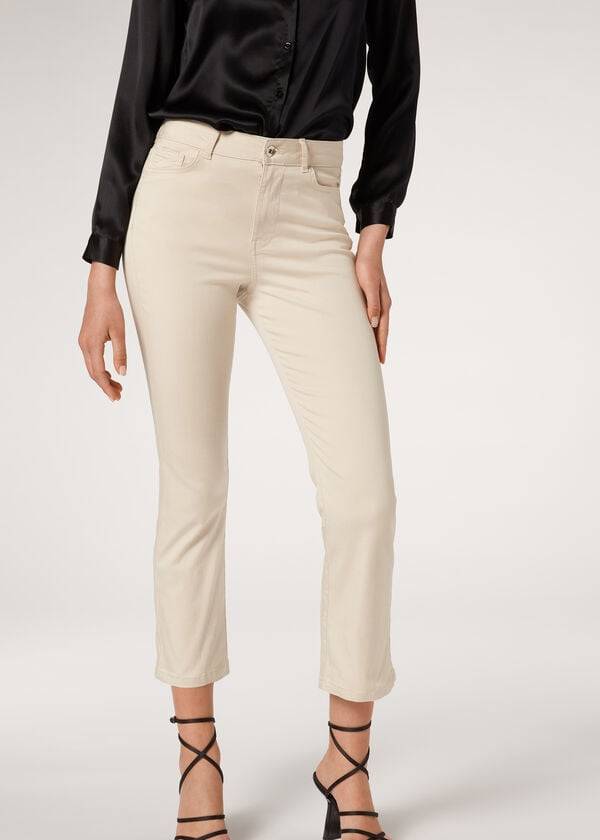 Calzedonia Eco Light Flared Cropped Denim Jeans Dam Bruna Beige | SE1619PQ