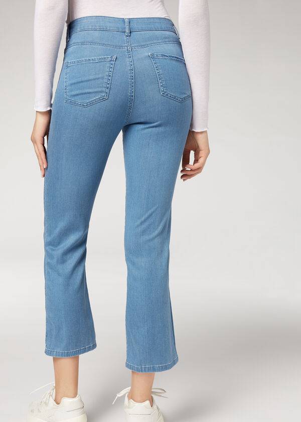 Calzedonia Eco Light Flared Cropped Denim Jeans Dam Blå | SE1621SO