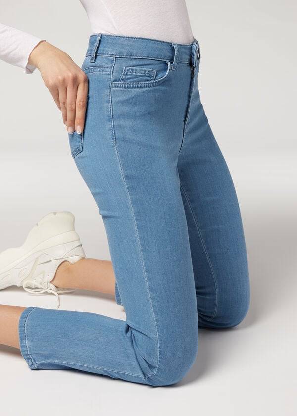 Calzedonia Eco Light Flared Cropped Denim Jeans Dam Blå | SE1621SO