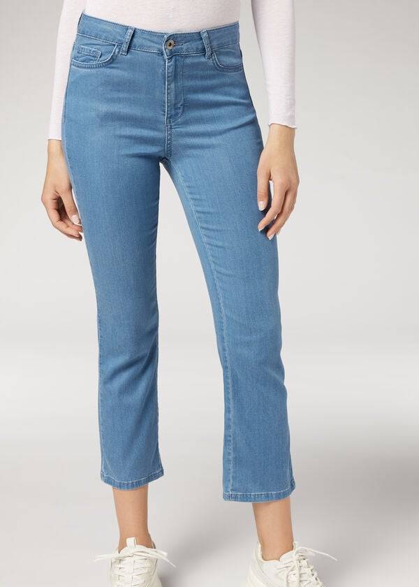 Calzedonia Eco Light Flared Cropped Denim Jeans Dam Blå | SE1621SO