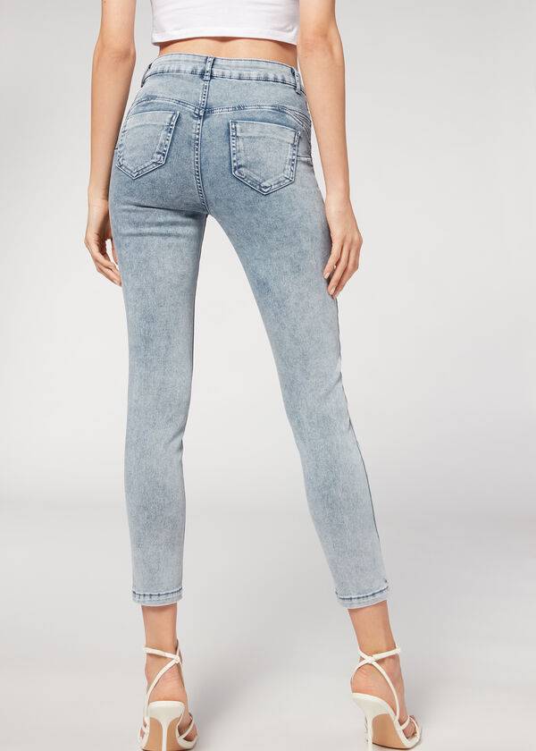 Calzedonia Faded Mager Push-Up Jeans Dam Blå | SE1601KI