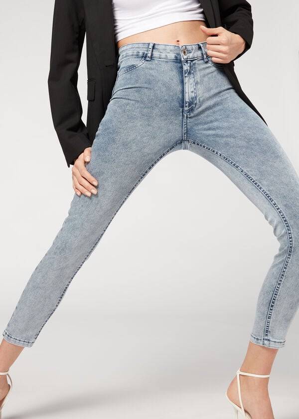 Calzedonia Faded Mager Push-Up Jeans Dam Blå | SE1601KI