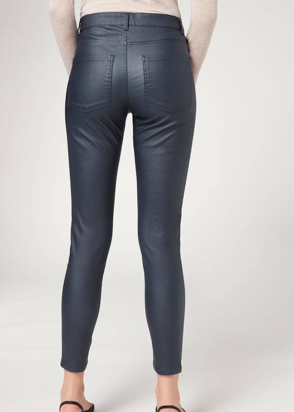 Calzedonia Faux Läder Mager Byxor Dam Marinblå | SE1463PQ