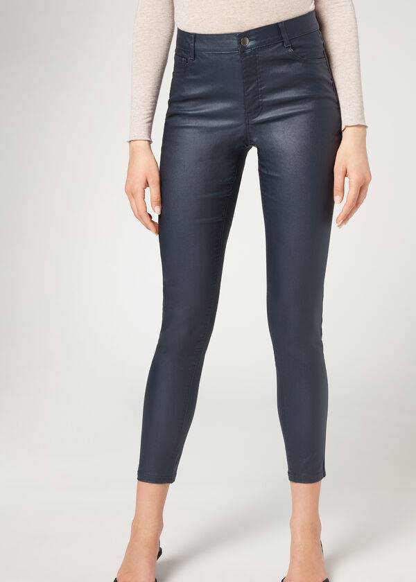 Calzedonia Faux Läder Mager Leggings Dam Marinblå | SE1547HK