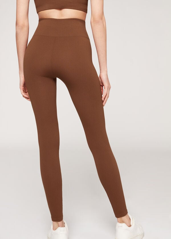 Calzedonia Fine Räfflad Seamless Sport Leggings Dam Bruna | SE1542AP