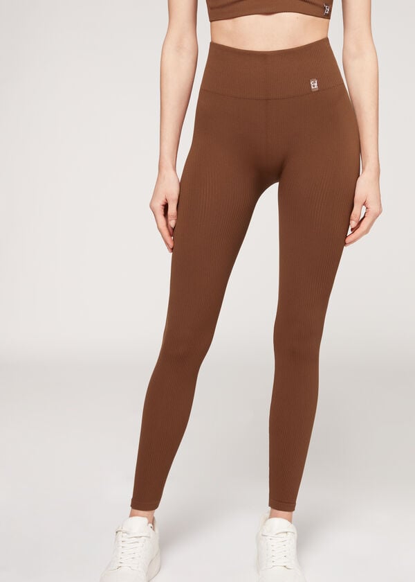 Calzedonia Fine Räfflad Seamless Sport Leggings Dam Bruna | SE1542AP